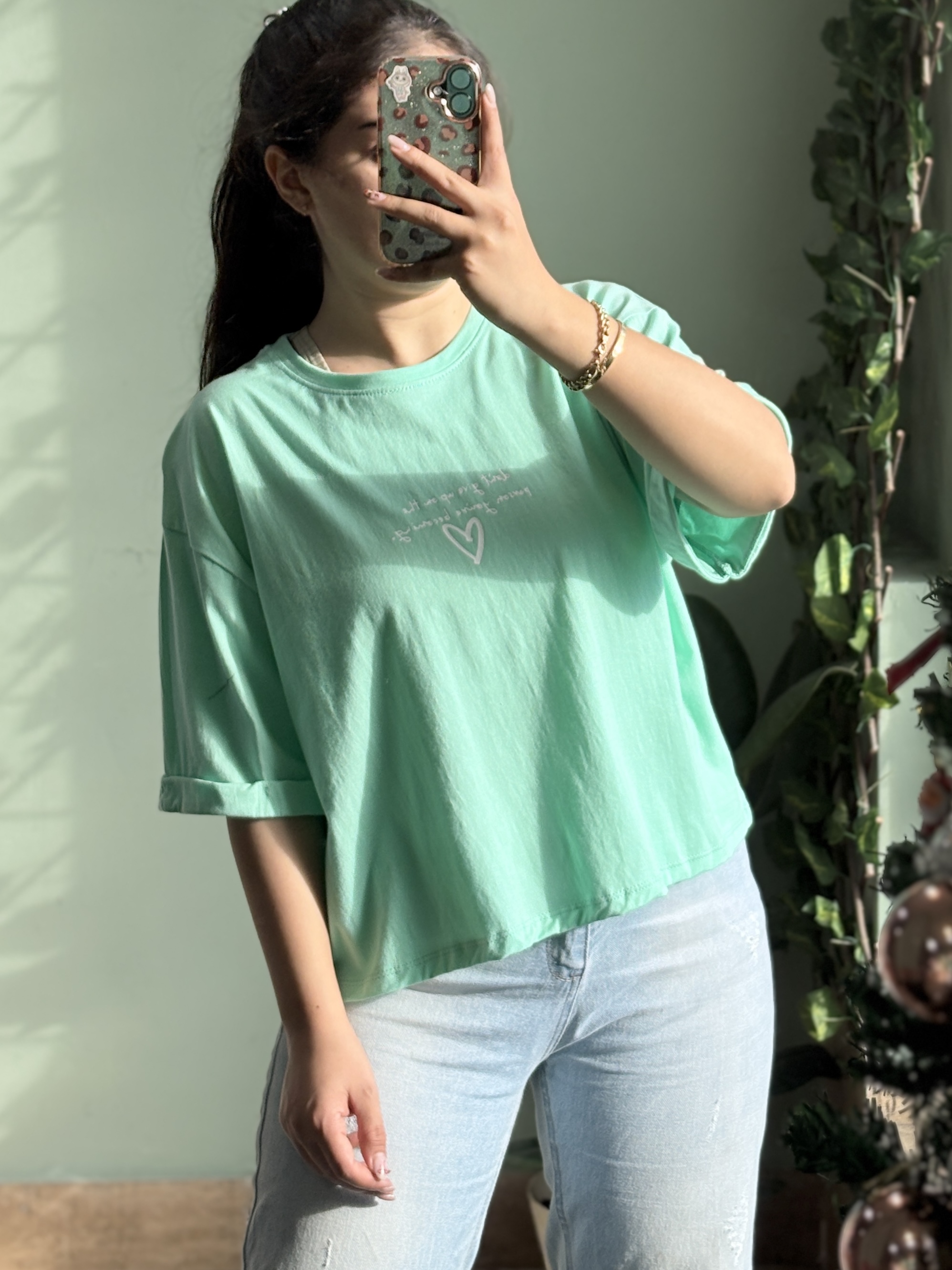 تصویر تیشرت کراپ لانگ(کد۵۱۰) - سبز 